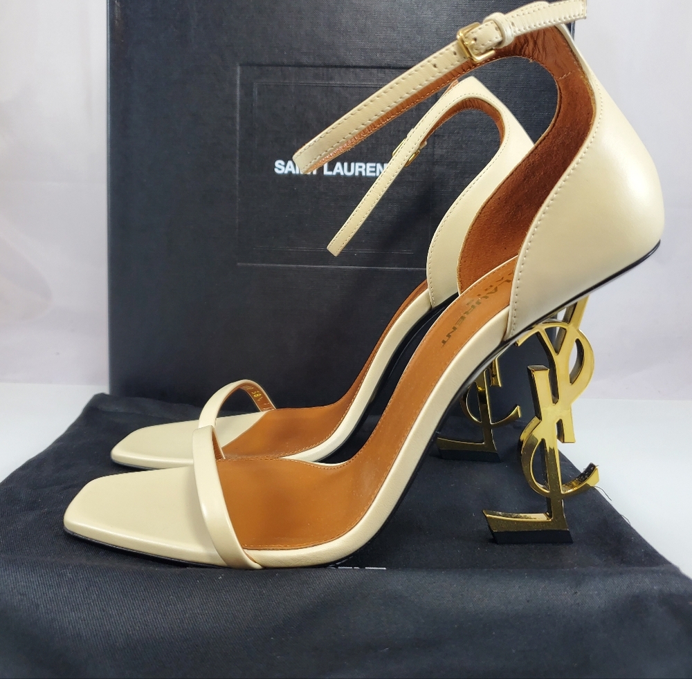 NWT$1,500 Saint Laurent YSL Opyum 110 Logo High Heel Leather Sandals Sz 40 (10) - Picture 9 of 16